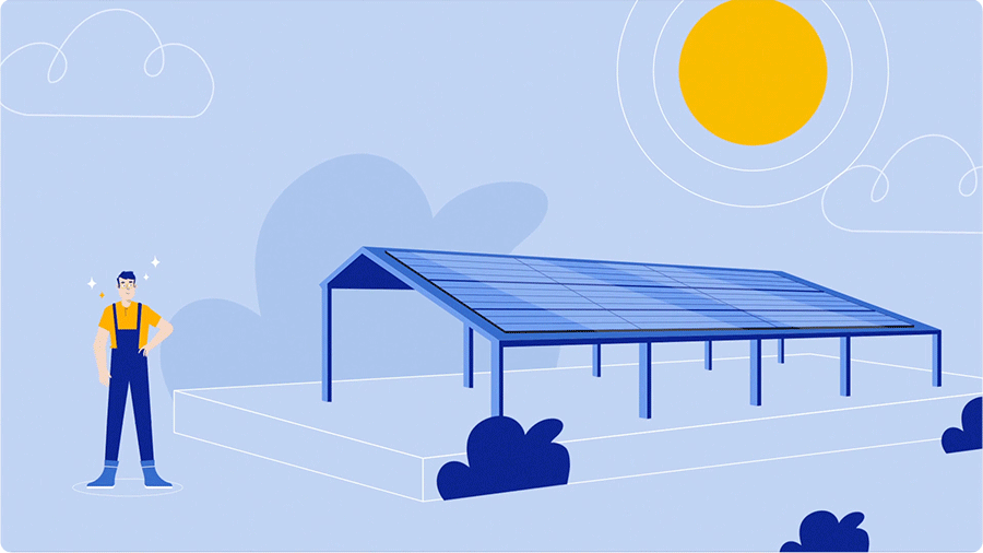 illustration pour l'animation d'un hangar solaire qui rapporte de l'argent