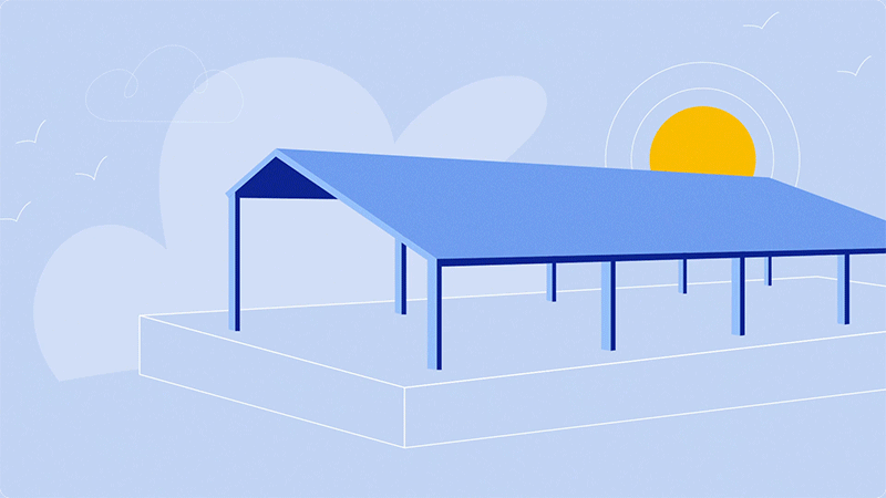 Illustration pour l'animation d'un hangar comportant des panneaux solaires