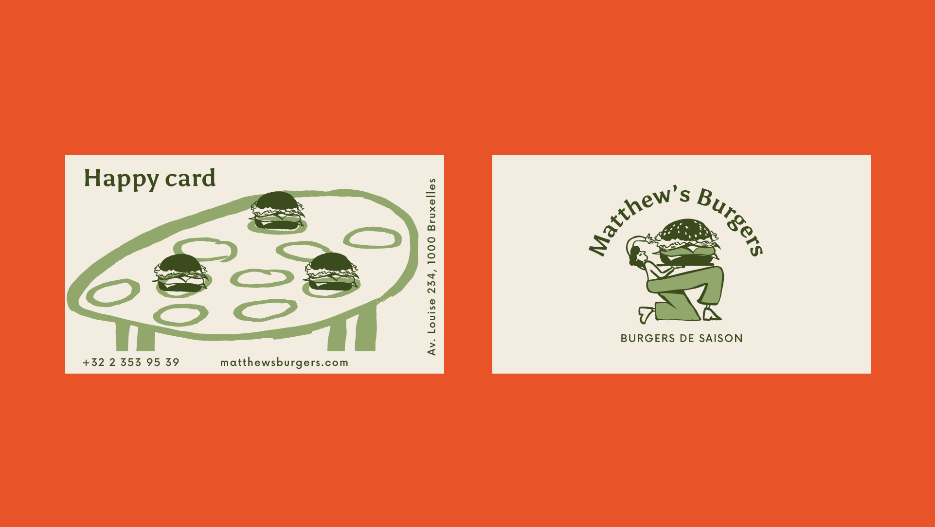 cartes de fidélité vertes du restaurant Matthew's burgers